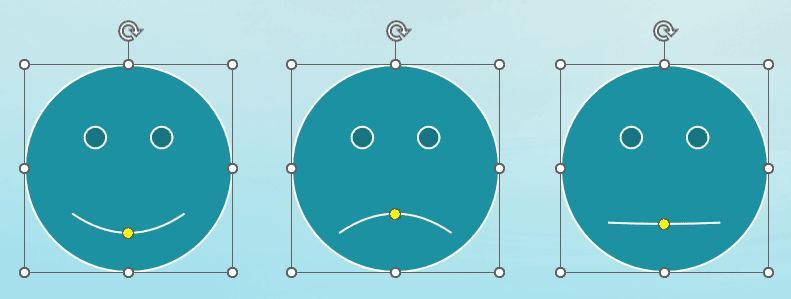 Smiley Face shape is changed to a straight face and a sad face by dragging the yellow round handle Smiley Face shape is changed to a straight face and a sad face by dragging the yellow round handle
