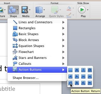 Action Buttons sub-gallery within the Shape gallery