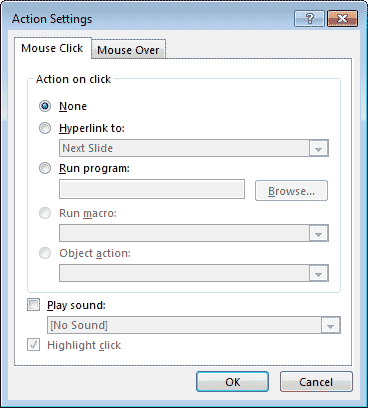 Action Settings dialog box