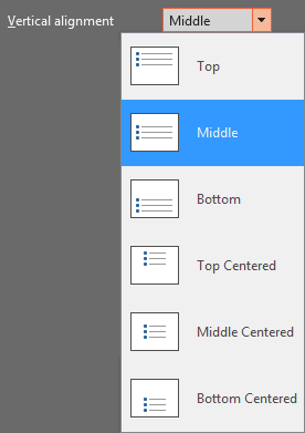 Vertical alignment drop-down list Vertical alignment drop-down list