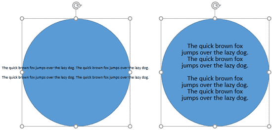 Text within the shape when not wrapped and same shape with text wrapped Text within the shape when not wrapped and same shape with text wrapped