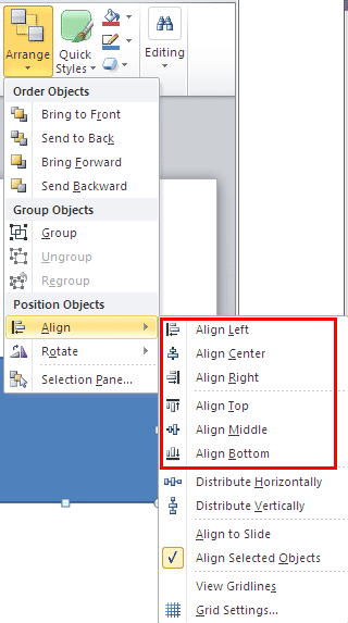 Align gallery in the Home tab of the Ribbon
