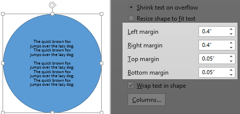 Changes in the internal margin values