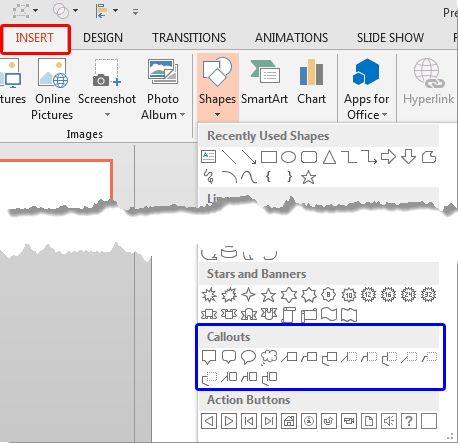 Callouts category within the Shape gallery