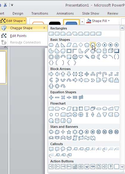 Choose Shape to change
