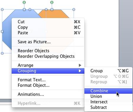 Combine command selected within the Grouping sub-menu