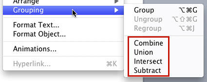 Combine Shapes commands in the contextual menu Combine Shapes commands in the contextual menu