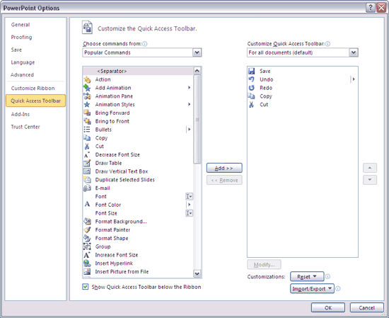 PowerPoint Options dialog box