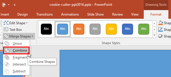 Combine option selected for triangle and rectangle shapes