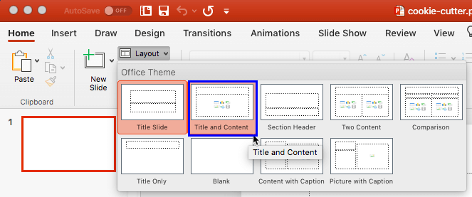 Title and Content layout selected in Layout gallery