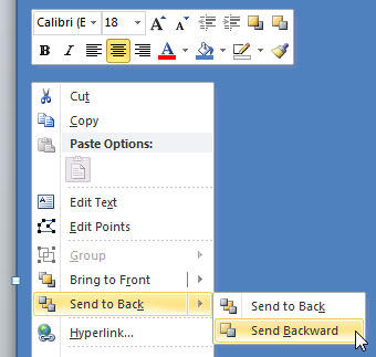 Send Backward option selected for the rectangle Send Backward option selected for the rectangle