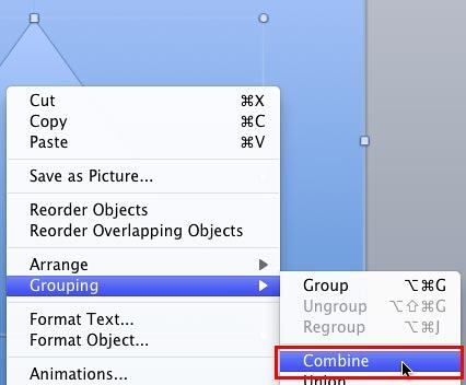 Combine command selected to combine triangle and rectangle shapes