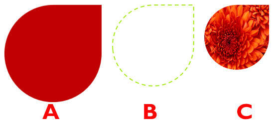 Teardrop shapes with different fill and outline attributes applied