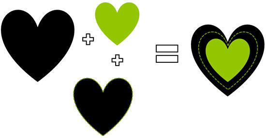 Hearts combined to create a grouped object 