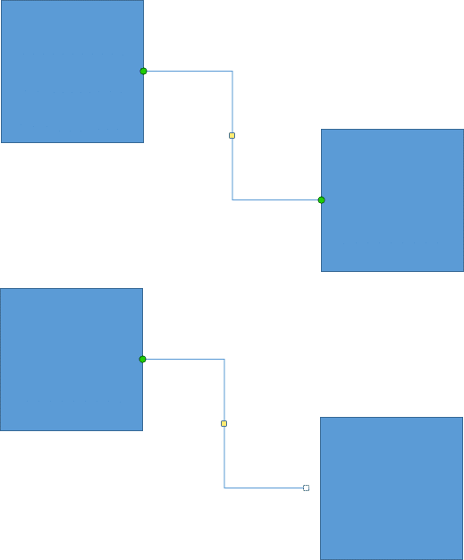 Attached connector ends have green circle handles, and unattached connector ends show a white square handle