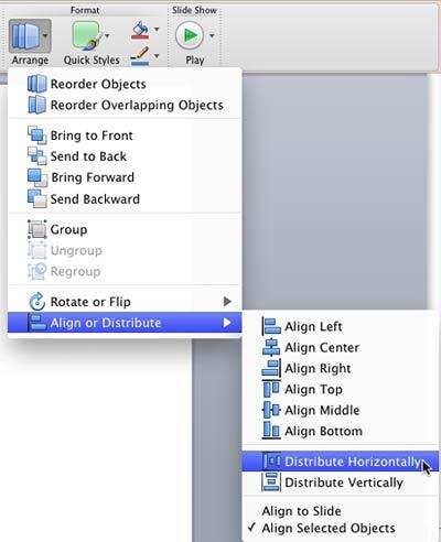 Distribute Horizontally option selected