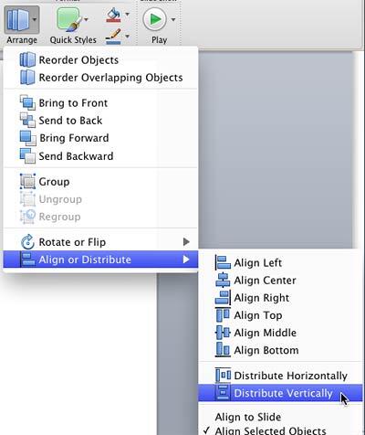 Distribute Vertically option selected