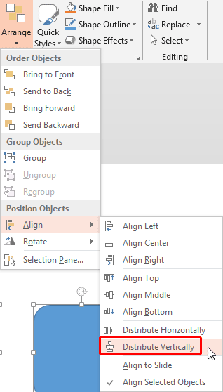 Distribute Vertically option selected