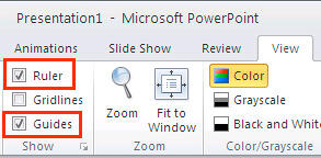 Ruler and Guides check-boxes selected