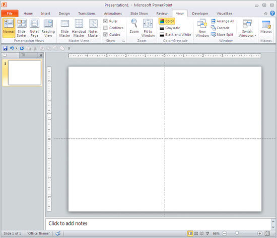 Guides and rulers showing on the slide