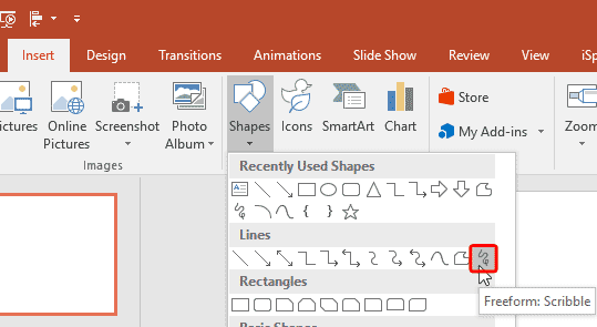Freeform: Scribble line tool selected Freeform: Scribble line tool selected