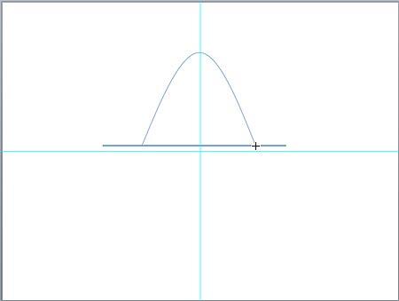 Cursor placed on the horizontal line to establish the endpoint of parabola