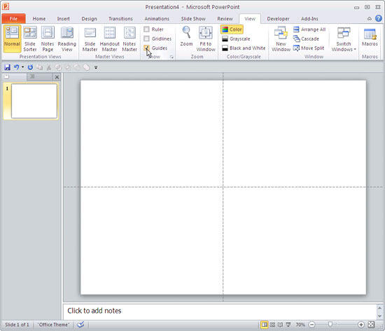 Guides showing on the slide