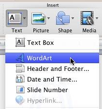 WordArt option within Text drop-down gallery