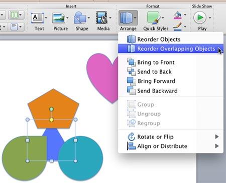 Reorder Overlapping Objects option selected within the Arrange gallery Reorder Overlapping Objects option selected within the Arrange gallery