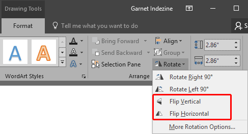 Flip options within Rotate drop-down gallery Flip options within Rotate drop-down gallery
