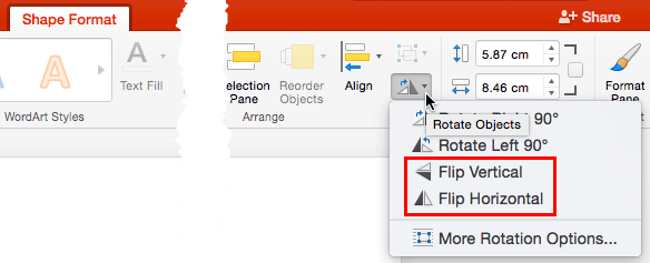 Flip options within Rotate objects drop-down gallery