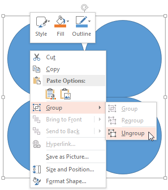 Ungroup option selected Ungroup option selected