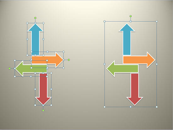Individual shapes (left) and the same shapes within a group (right) Individual shapes (left) and the same shapes within a group (right)