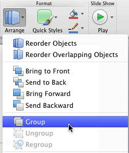 Group option within the Arrange drop-down gallery Group option within the Arrange drop-down gallery