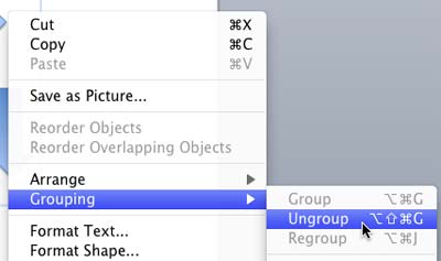 Ungroup option selected Ungroup option selected
