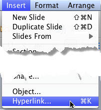 Hyperlink option selected within the Insert menu