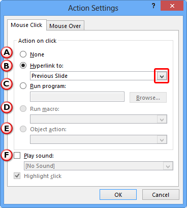 Action Settings dialog box