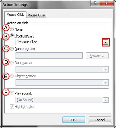 Action Settings dialog box