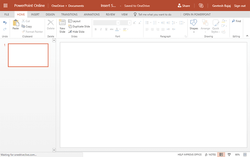 Blank slide in PowerPoint Online Blank slide in PowerPoint Online