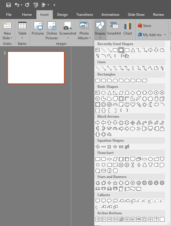 Shapes drop-down gallery Shapes drop-down gallery
