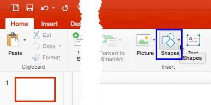 Shapes button within the Home tab