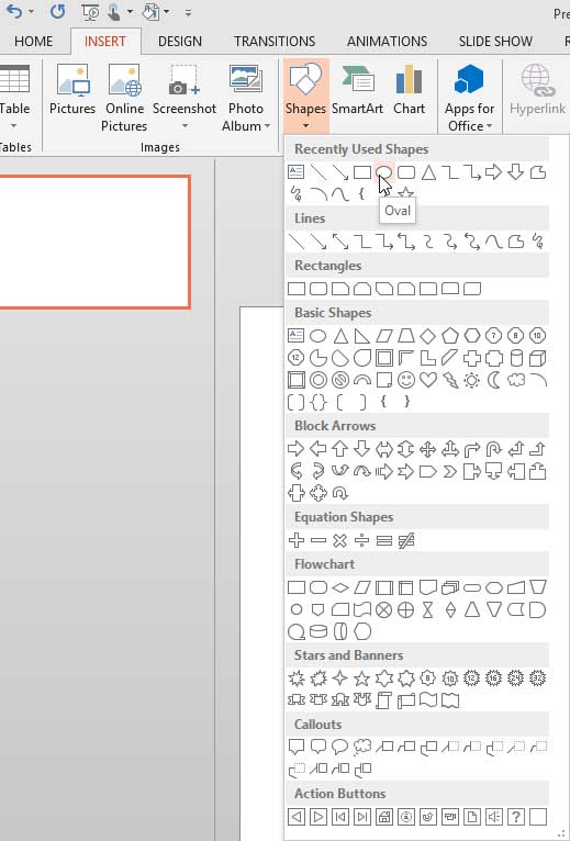 Shapes drop-down gallery Shapes drop-down gallery