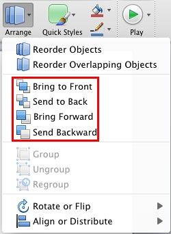 Order options let you send shapes and other slide objects back or forward