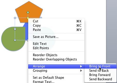 Bring to Front places the selected object right above all other shapes