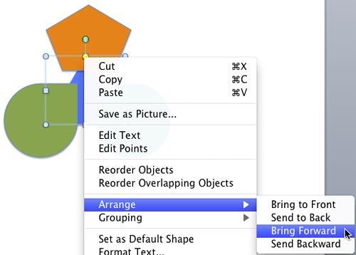 Bring Forward option to be selected to bring the selected shape one layer above