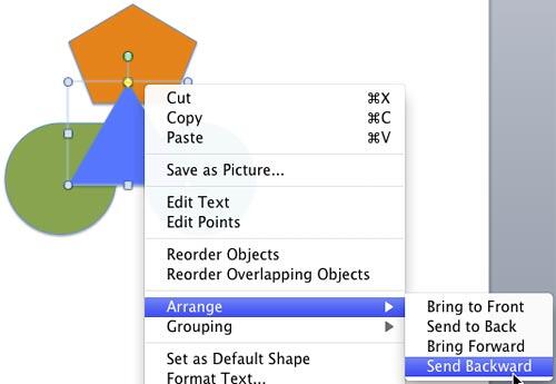 Send Backward option sends the selected shape one layer below