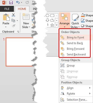 Order Objects options let you reorder slide objects Order Objects options let you reorder slide objects