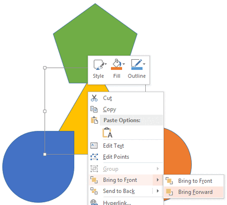 Bring Forward option selected Bring Forward option selected