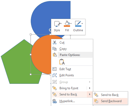 Send Backward option selected Send Backward option selected