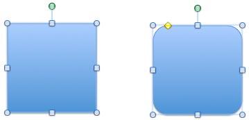 Shapes have several handles, and green rotation handle